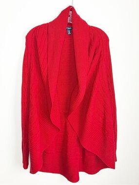 Chaps Women’s Bright Red Open-Front Shawl Collar Cardigan